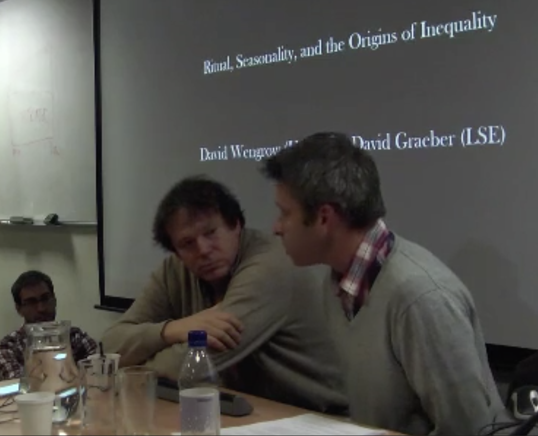 David Graeber and David Wengrow at the Radical Anthropology Group at Daryll Forde Seminar Room, Anthropology Building, 14 Taviton Street, London WC1H 0BW on 13 October 2015